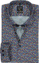 OLYMP No. Six super slim fit overhemd - mouwlengte 7 - donkerblauw met bloemtjes dessin - Strijkvriendelijk - Boordmaat: 42