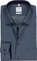 OLYMP Tendenz modern fit overhemd - blauw dessin (contrast) - Strijkvriendelijk - Boordmaat: 41