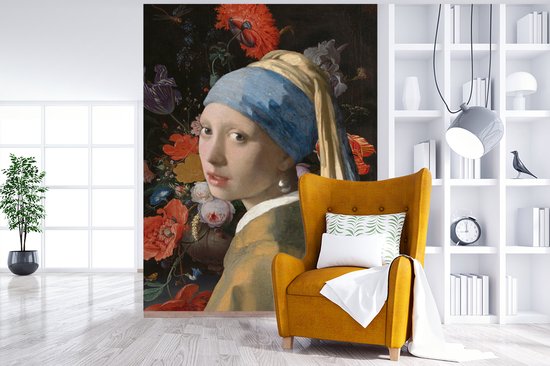 Papier peint - Papier peint photo Fille à la perle - Vermeer - Fleurs - Largeur 205 cm x hauteur 280 cm