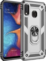 LuxeBass Hoesje geschikt voor Samsung Galaxy A20/A20e Hoesje - Anti-Shock Hybrid Ring Armor Zilver