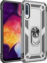 LuxeBass Hoesje geschikt voor Samsung Galaxy A50(s) Hoesje - Anti-Shock Hybrid Ring Armor Zilver