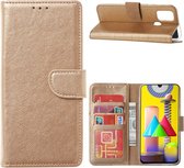 LuxeBass Hoesje geschikt voor Samsung Galaxy M31 - Bookcase Goud - portemonnee hoesje - telefoonhoes - gsm hoes - telefoonhoesjes