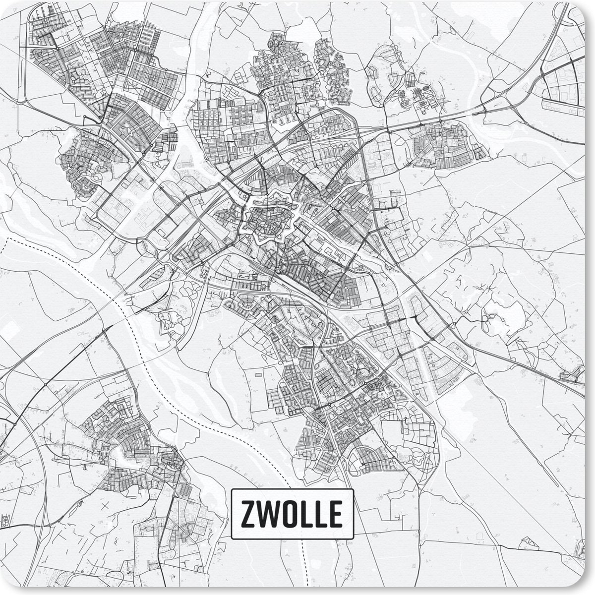 Muismat 30x30 cm - Mousepad Stadskaart Zwolle - Muismatten