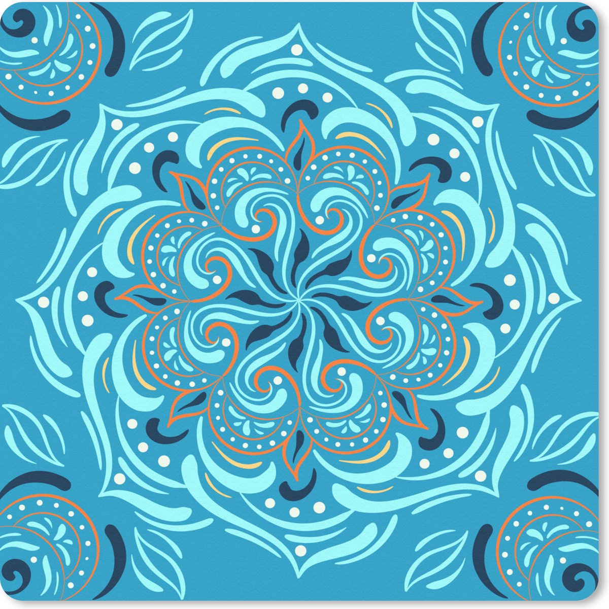 Muismat 30x30 cm - Mousepad Mandala - Blauw - Oranje - Patroon - Muismatten