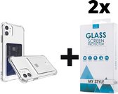 Crystal Backcase Shockproof Met Pasjeshouder Hoesje iPhone 12 Mini Transparant - 2x Gratis Screen Protector - Telefoonhoesje - Smartphonehoesje