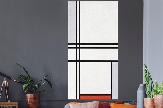 Stickers muraux - Film autocollant - Composition 1 avec rouge et gris - Piet Mondriaan - 80x160 cm - Film adhésif - Stickers muraux Chambre d'enfant - Papier peint autocollant - Papier peint autocollant - Film autocollant