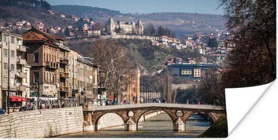 Poster Brug over rivier Miljacka in Sarajevo in Bosnië en Herzegovina - 80x40 cm