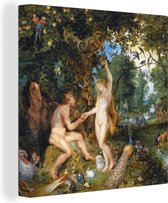 Canvas Schilderij Het aardse paradijs met de zondeval van Adam en Eva - Schilderij van Peter Paul Rubens - 50x50 cm - Wanddecoratie
