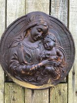 Wandornament maria met jezus, gietijzer-old -rust, prachtig!!