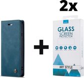 CaseMe Bookcase Pasjeshouder Hoesje iPhone 6 Plus/6s Plus Blauw - 2x Gratis Screen Protector - Telefoonhoesje - Smartphonehoesje