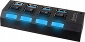 USB Hub - High Speed 4 Ports 3.0 - Multi Oplaadadapter - Aan/Uit Knop - LED Verlichting - Zwart - BSE