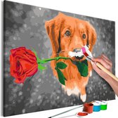 Doe-het-zelf op canvas schilderen - Dog With Rose.
