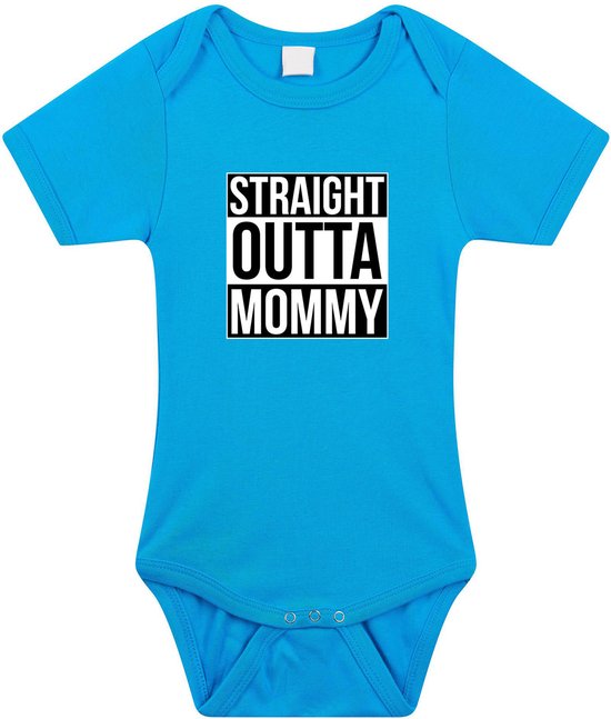 Foto: Straight outta mommy cadeau romper blauw voor babys jongens moederdag mama kado geboorte kraamcadeau cadeau voor aanstaande moeder 80