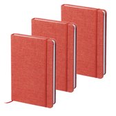Set van 3x stuks schriften/notitieboekje rood met canvas kaft en elastiek 13 x 18 cm - 80x gelinieerde paginas - opschrijfboekjes