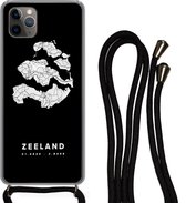 Hoesje met koord Geschikt voor iPhone 11 Pro - Zeeland - Wegenkaart Nederland - Zwart - Siliconen - Crossbody - Backcover met Koord - Telefoonhoesje met koord - Hoesje met touw