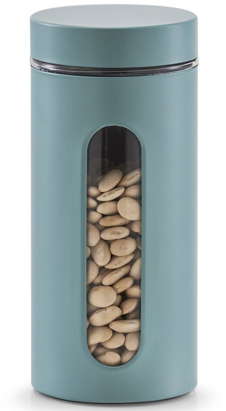 1x Boîtes / bocaux de conservation vert eucalyptus avec fenêtre 1200 ml - Zeller - Ustensiles de cuisine - Bocaux de rangement / bocaux de conservation - Boîtes de rangement / boîtes de rangement - Consservation alimentaire