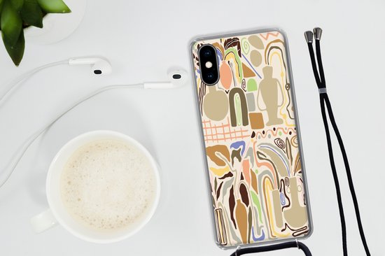 Coque avec cordon iPhone X - Bloem - Abstrait - Vase - Pot de fleurs - Siliconen - Bandoulière - Coque arrière avec cordon - Coque pour téléphone avec cordon - Coque avec corde