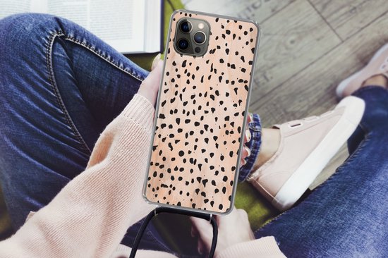 Coque avec cordon iPhone 13 Pro - Pois - Zwart - Marbre - Siliconen - Bandoulière - Coque arrière avec cordon - Coque pour téléphone avec cordon - Coque avec corde