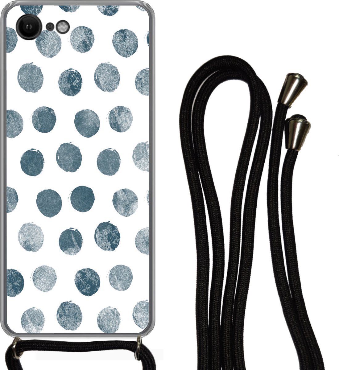 Telefoonkoord - Telefoonketting - Telefoonhoesje Geschikt voor iPhone 8 - Stippen - Grijs - Wit - Siliconen - Crossbody - Telefoonhoesje met koord Telefoonhoesje