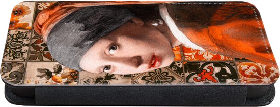Bookcase pour iPhone 13 Mini Bookcase - Fille à la perle - carrelages - Vermeer - Avec compartiments - Étui portefeuille avec fermeture magnétique