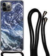 Cordon téléphonique - Chaîne téléphonique - Coque avec cordon iPhone 12 Pro - Natuursteen - Mer - Marbre - Siliconen - Bandoulière - Coque pour téléphone avec cordon