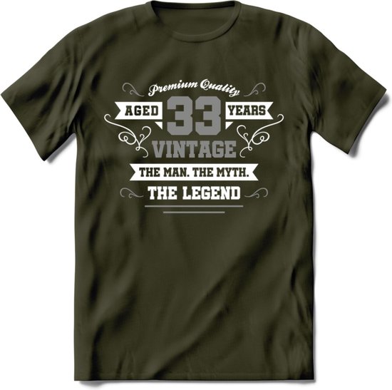 33 Jaar Legend T-Shirt | Zilver - Wit | Grappig Verjaardag en Feest Cadeau | Dames - Heren - Unisex | Kleding Kado | - Leger Groen - S