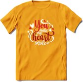 You Make My Heart Smile - Valentijn T-Shirt | Grappig Valentijnsdag Cadeautje voor Hem en Haar | Dames - Heren - Unisex | Kleding Cadeau | - Geel - 3XL