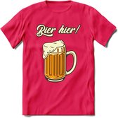 Bier Hier! T-Shirt | Bier Kleding | Feest | Drank | Grappig Verjaardag Cadeau | - Roze - XL