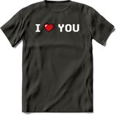I Love You - Valentijn T-Shirt | Grappig Valentijnsdag Cadeautje voor Hem en Haar | Dames - Heren - Unisex | Kleding Cadeau | - Donker Grijs - L