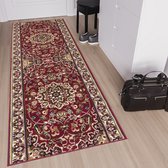 Tapiso Laila Tapijt Loper Rood Beige Gebloemd Gang Woonkamer Vloerkleed Maat- 100x250