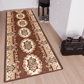 Tapiso Laila Tapijt Loper Bruin Beige Gebloemd Gang Woonkamer Vloerkleed Maat- 100x1000