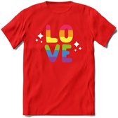 Love | Pride T-Shirt | Grappig LHBTIQ+ / LGBTQ / Gay / Homo / Lesbi Cadeau Shirt | Dames - Heren - Unisex | Tshirt Kleding Kado | - Rood - XL