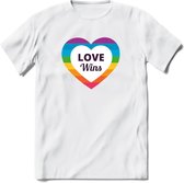 Love Wins | Pride T-Shirt | Grappig LHBTIQ+ / LGBTQ / Gay / Homo / Lesbi Cadeau Shirt | Dames - Heren - Unisex | Tshirt Kleding Kado | - Wit - 3XL