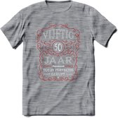 50 Jaar Legendarisch Gerijpt T-Shirt | Rood - Grijs | Grappig Verjaardag en Feest Cadeau Shirt | Dames - Heren - Unisex | Tshirt Kleding Kado | - Donker Grijs - Gemaleerd - XL