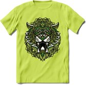 Tijger - Dieren Mandala T-Shirt | Groen | Grappig Verjaardag Zentangle Dierenkop Cadeau Shirt | Dames - Heren - Unisex | Wildlife Tshirt Kleding Kado | - Groen - 3XL