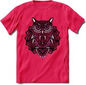 Uil - Dieren Mandala T-Shirt | Roze | Grappig Verjaardag Zentangle Dierenkop Cadeau Shirt | Dames - Heren - Unisex | Wildlife Tshirt Kleding Kado | - Roze - XL