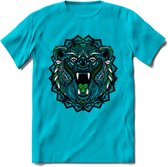 Beer - Dieren Mandala T-Shirt | Groen | Grappig Verjaardag Zentangle Dierenkop Cadeau Shirt | Dames - Heren - Unisex | Wildlife Tshirt Kleding Kado | - Blauw - L