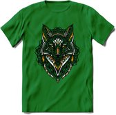 Vos - Dieren Mandala T-Shirt | Geel | Grappig Verjaardag Zentangle Dierenkop Cadeau Shirt | Dames - Heren - Unisex | Wildlife Tshirt Kleding Kado | - Donker Groen - XL