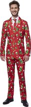 Suitmeister Christmas Trees Stars Red - Heren Pak - Kerst Outfit - Rood - Maat XL