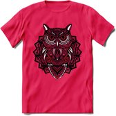 Uil - Dieren Mandala T-Shirt | Rood | Grappig Verjaardag Zentangle Dierenkop Cadeau Shirt | Dames - Heren - Unisex | Wildlife Tshirt Kleding Kado | - Roze - XL