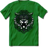 Tijger - Dieren Mandala T-Shirt | Paars | Grappig Verjaardag Zentangle Dierenkop Cadeau Shirt | Dames - Heren - Unisex | Wildlife Tshirt Kleding Kado | - Donker Groen - 3XL