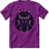 Uil - Dieren Mandala T-Shirt | Donkerblauw | Grappig Verjaardag Zentangle Dierenkop Cadeau Shirt | Dames - Heren - Unisex | Wildlife Tshirt Kleding Kado | - Paars - L