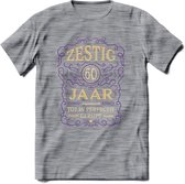 60 Jaar Legendarisch Gerijpt T-Shirt | Paars - Ivoor | Grappig Verjaardag en Feest Cadeau Shirt | Dames - Heren - Unisex | Tshirt Kleding Kado | - Donker Grijs - Gemaleerd - XL