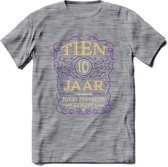 10 Jaar Legendarisch Gerijpt T-Shirt | Paars - Ivoor | Grappig Verjaardag en Feest Cadeau Shirt | Dames - Heren - Unisex | Tshirt Kleding Kado | - Donker Grijs - Gemaleerd - XL