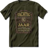 80 Jaar Legendarisch Gerijpt T-Shirt | Oud Roze - Ivoor | Grappig Verjaardag en Feest Cadeau Shirt | Dames - Heren - Unisex | Tshirt Kleding Kado | - Leger Groen - M