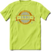 Premium Since 1991 T-Shirt | Zilver - Goud | Grappig Verjaardag en Feest Cadeau Shirt | Dames - Heren - Unisex | Tshirt Kleding Kado | - Groen - XL
