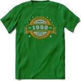 Premium Since 1992 T-Shirt | Zilver - Goud | Grappig Verjaardag en Feest Cadeau Shirt | Dames - Heren - Unisex | Tshirt Kleding Kado | - Donker Groen - L