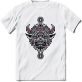 Bizon - Dieren Mandala T-Shirt | Rzoe | Grappig Verjaardag Zentangle Dierenkop Cadeau Shirt | Dames - Heren - Unisex | Wildlife Tshirt Kleding Kado | - Wit - XXL