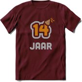 14 Jaar Feest T-Shirt | Goud - Zilver | Grappig Verjaardag Cadeau Shirt | Dames - Heren - Unisex | Tshirt Kleding Kado | - Burgundy - XXL
