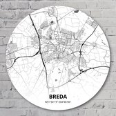 Muurcirkel ⌀ 90 cm - Muurcirkel Breda – Printmijnstad wit/zwart - Aluminium Dibond - Wereldkaarten - Rond Schilderij - Wandcirkel - Wanddecoratie
